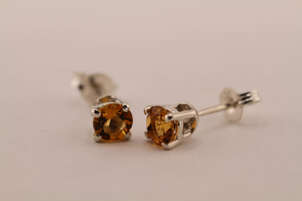 Handmade Sterling Silver with Citrine Stud Earrings