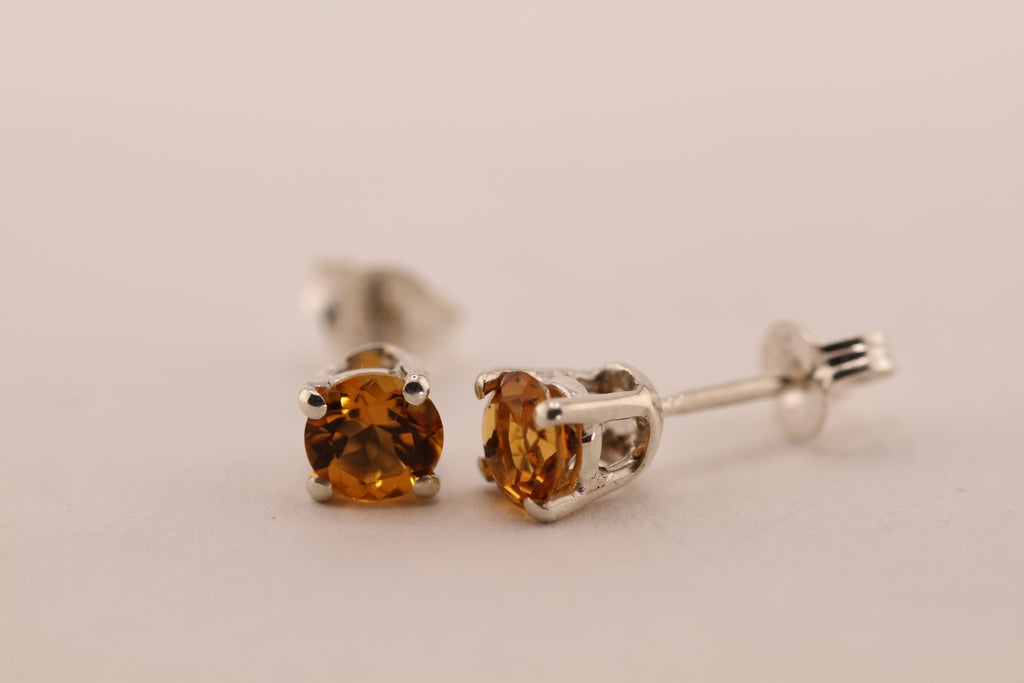 Handmade Sterling Silver with Citrine Stud Earrings