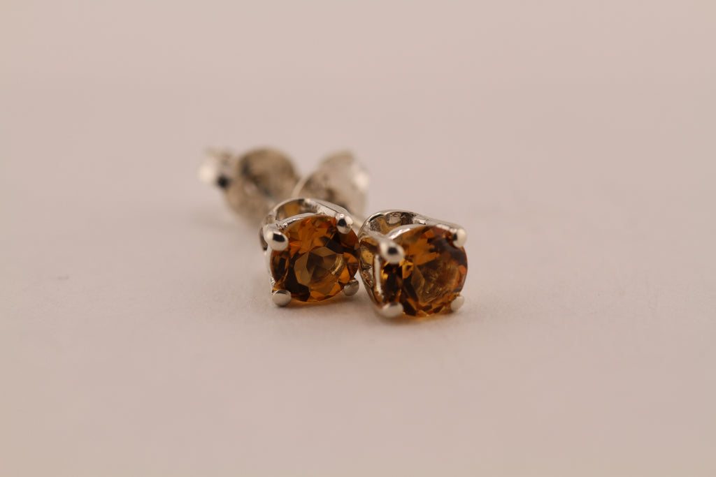 Handmade Sterling Silver with Citrine Stud Earrings