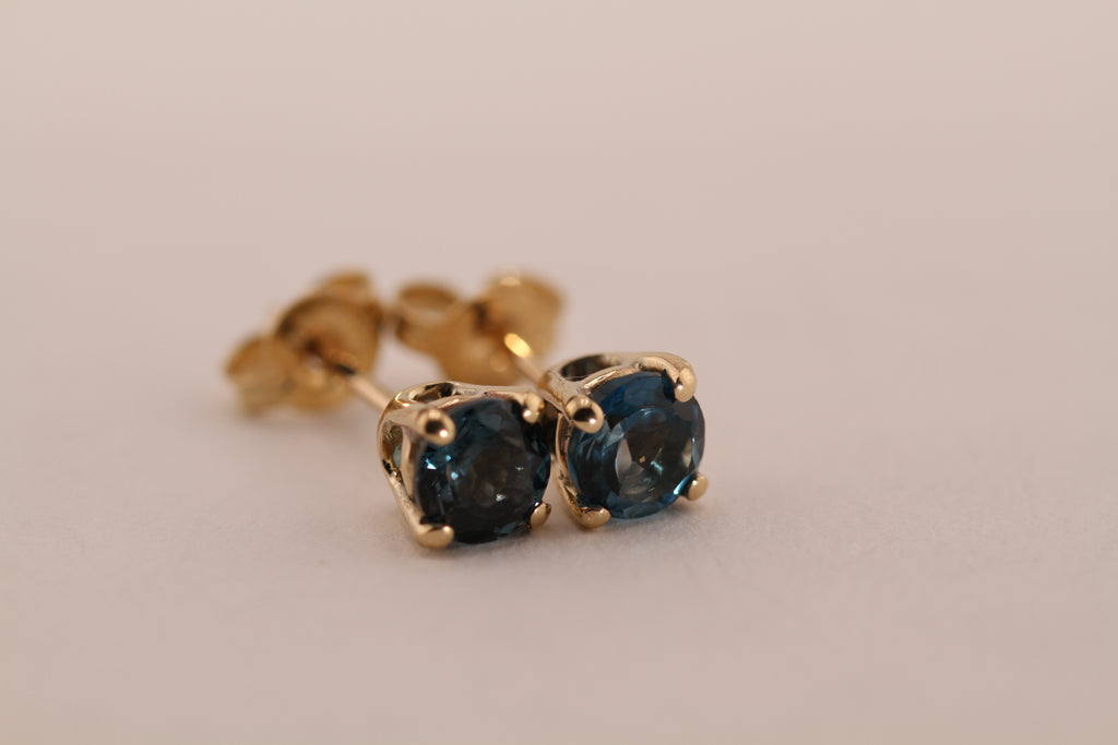 Gold with London Blue Topaz Stud Earrings