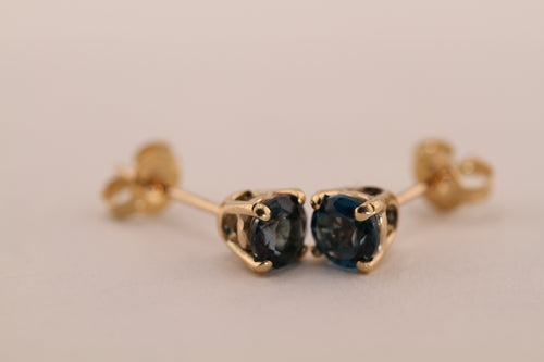 Gold with London Blue Topaz Stud Earrings