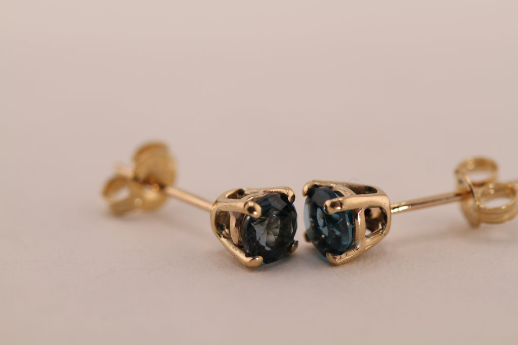 Gold with London Blue Topaz Stud Earrings