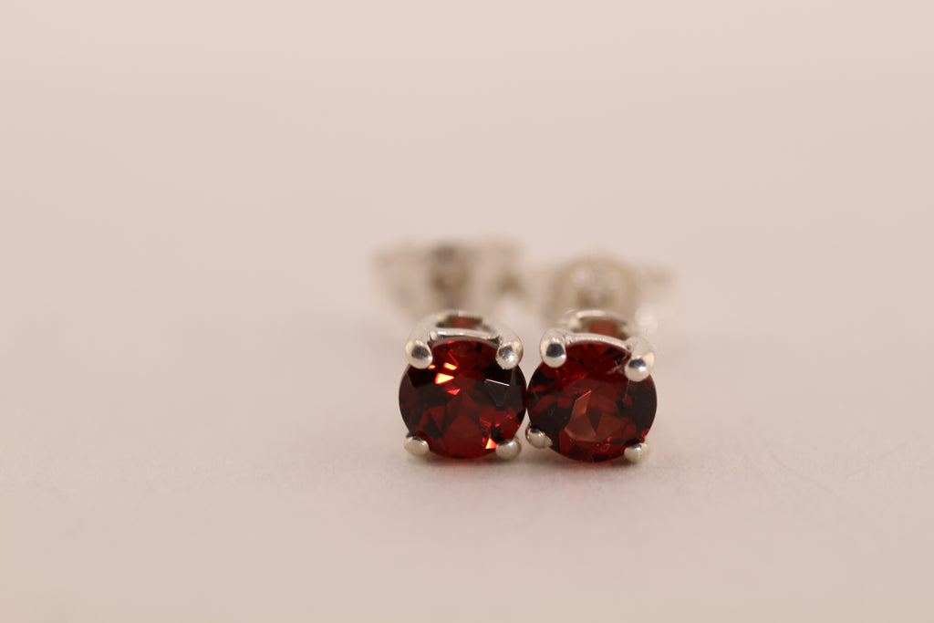 Sterling Silver Stud Earrings with Garnets