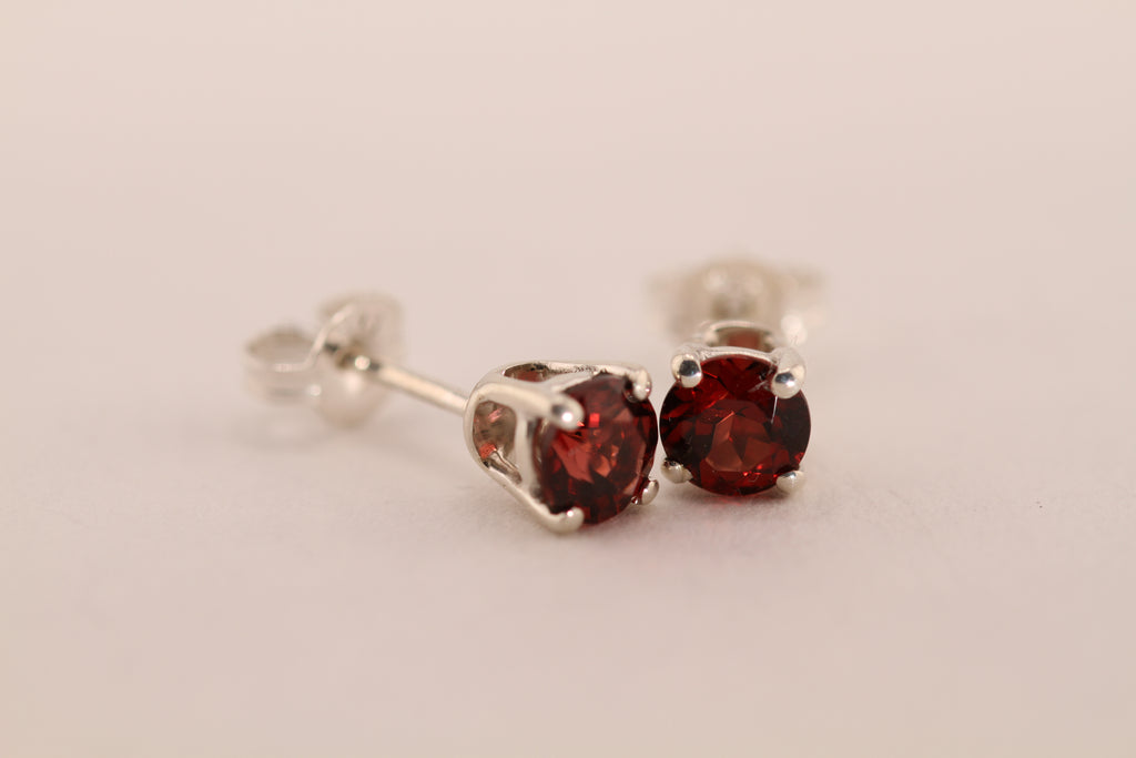 Sterling Silver Stud Earrings with Garnets