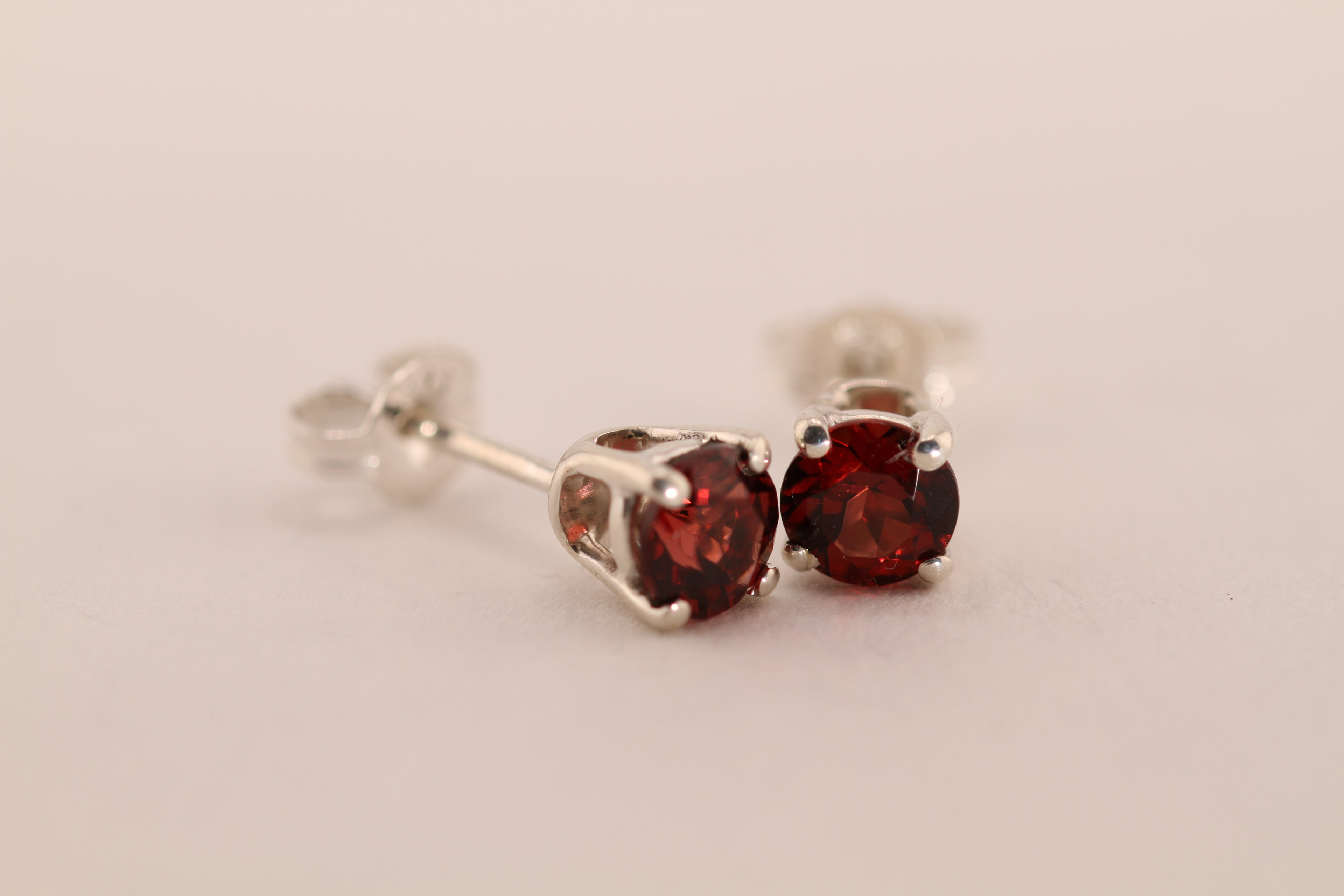 Sterling Silver Stud Earrings with Garnets