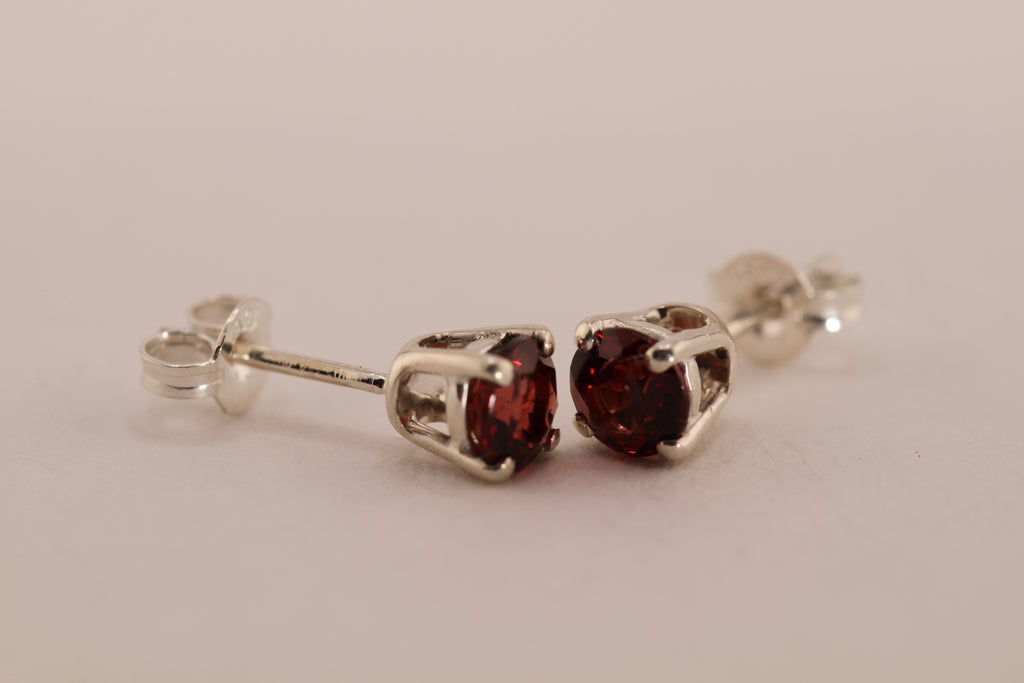 Sterling Silver Stud Earrings with Garnets