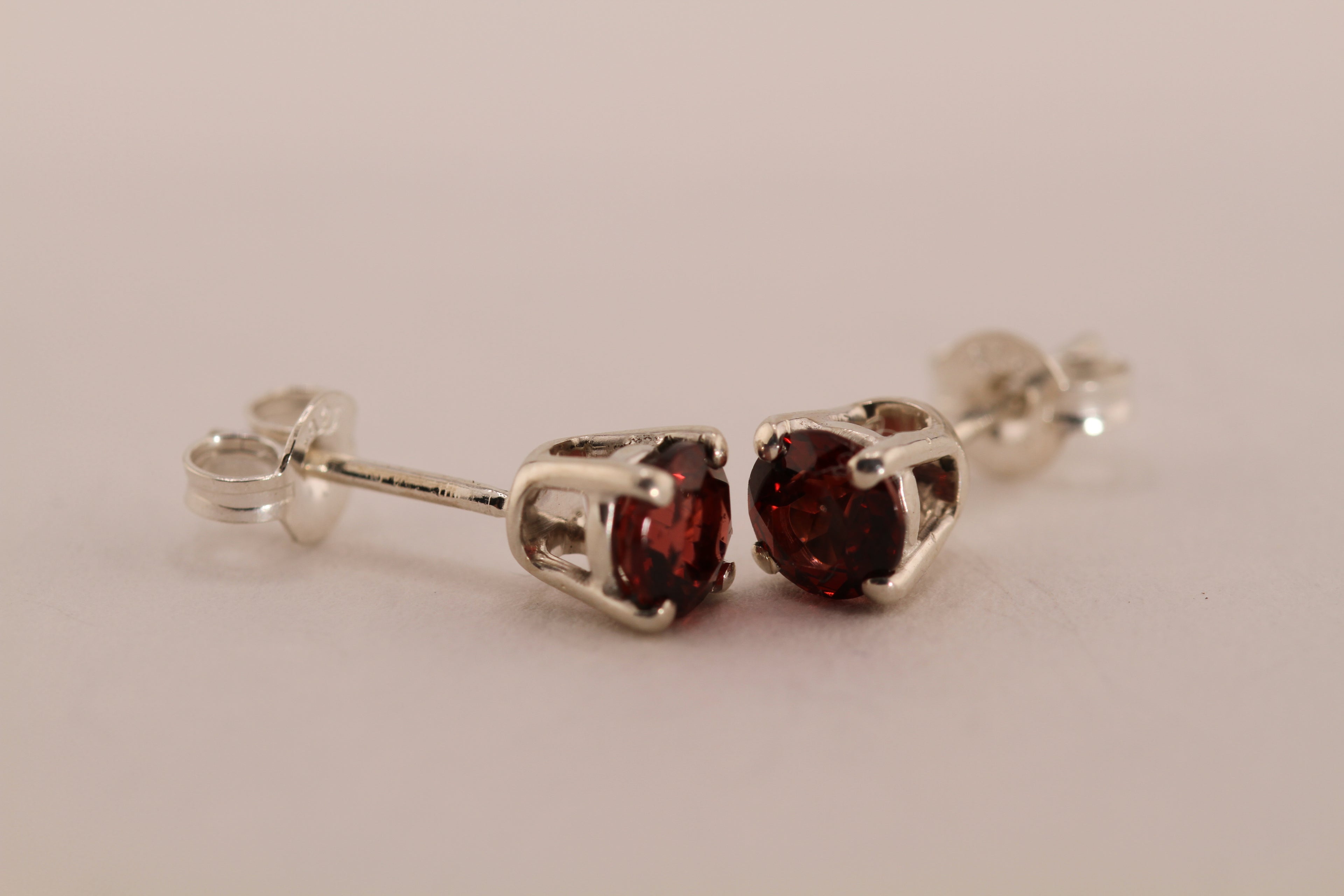 Sterling Silver Stud Earrings with Garnets