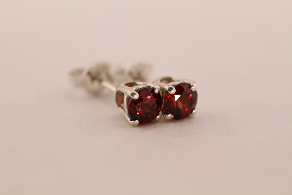 Sterling Silver Stud Earrings with Garnets