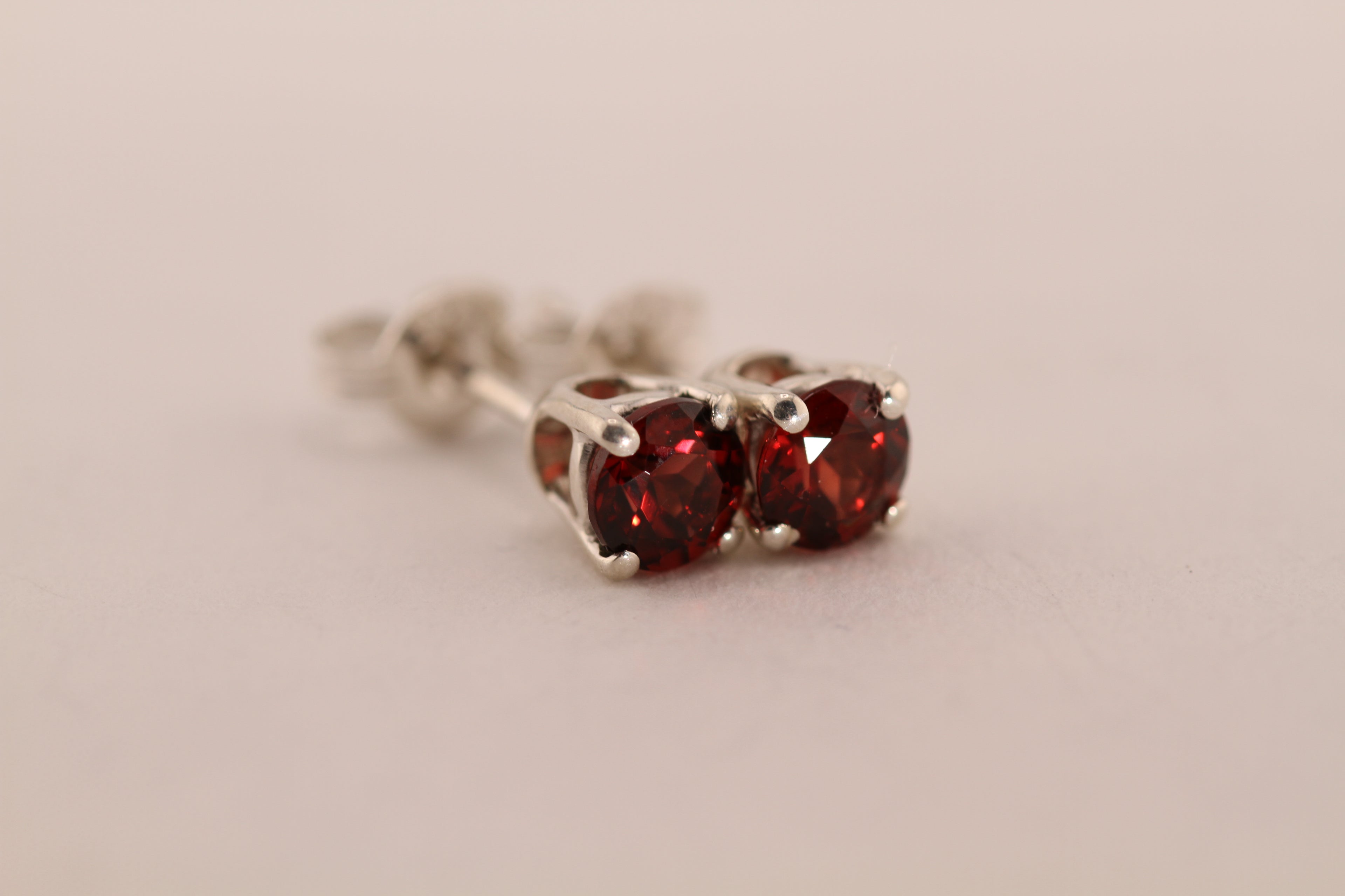 Sterling Silver Stud Earrings with Garnets
