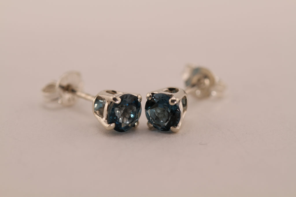 Sterling Silver stud earrings with London Blue Topaz