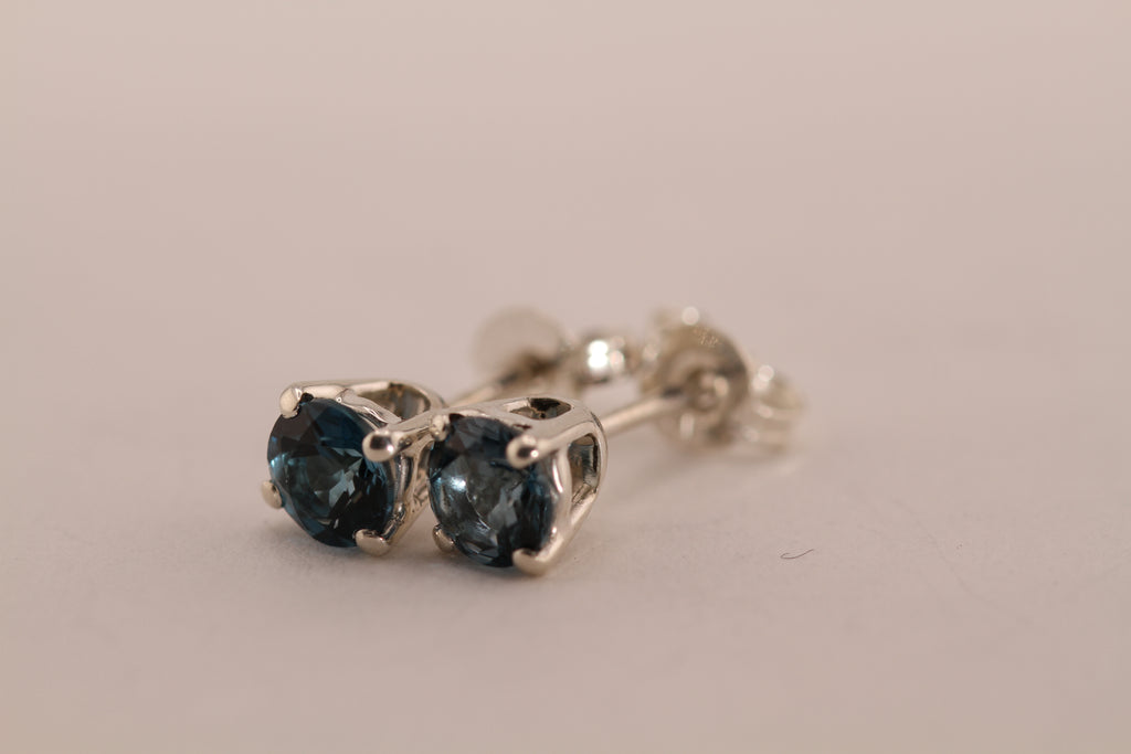 Sterling Silver stud earrings with London Blue Topaz
