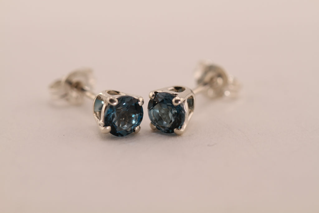 Sterling Silver stud earrings with London Blue Topaz