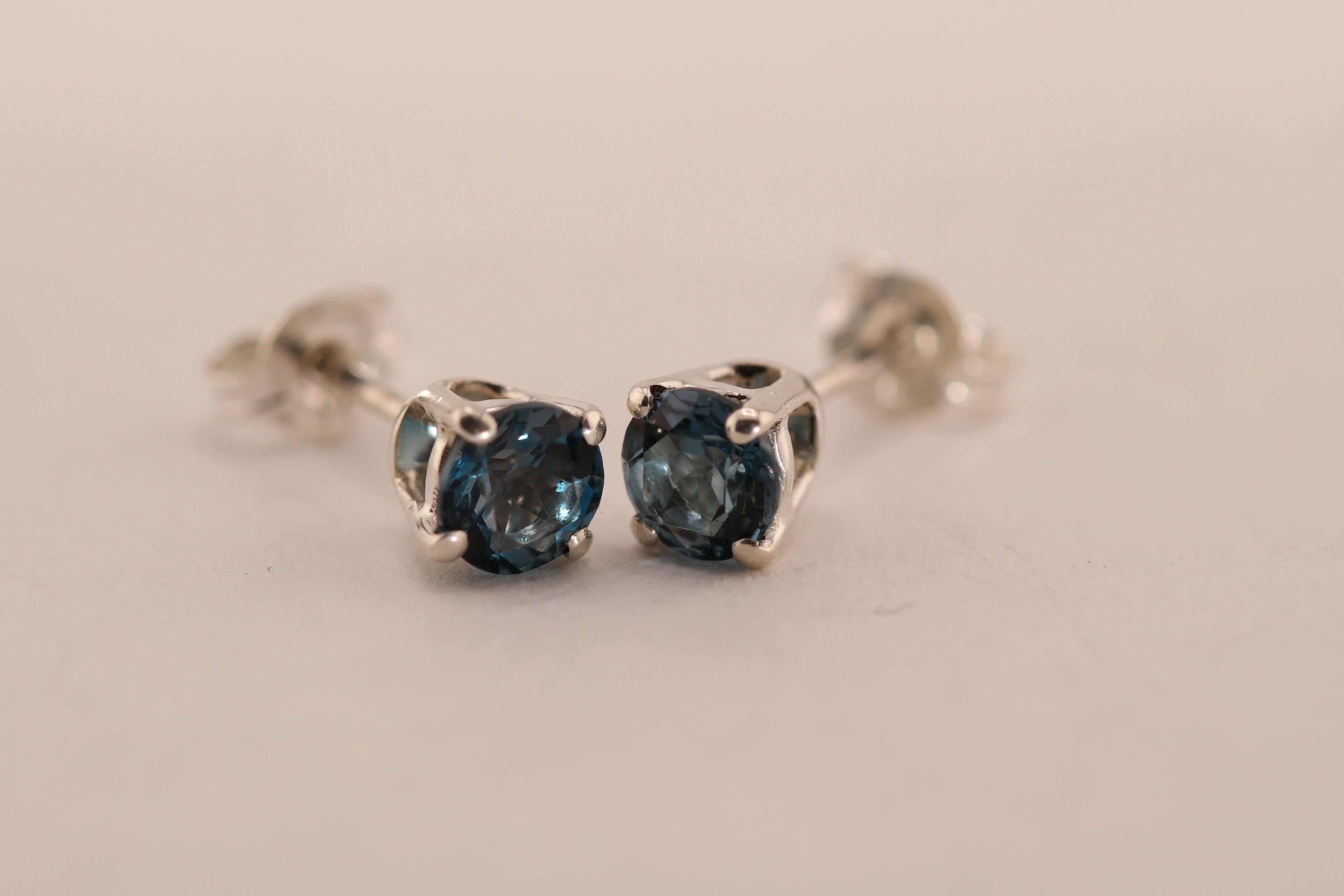Sterling Silver stud earrings with London Blue Topaz