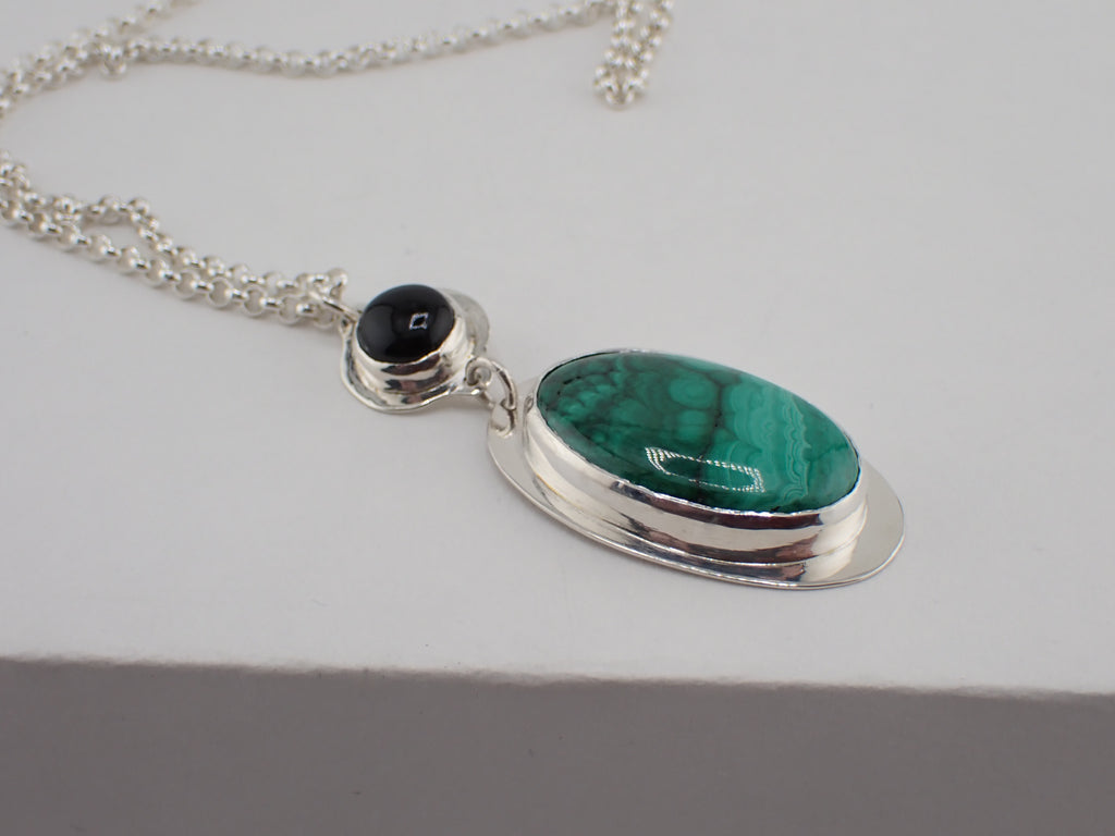Sterling Silver Pendant with Malachite and Onyx