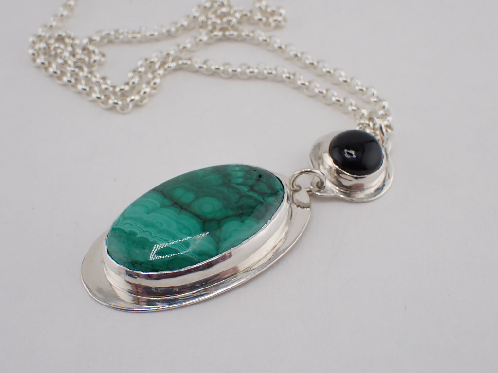 Sterling Silver Pendant with Malachite and Onyx