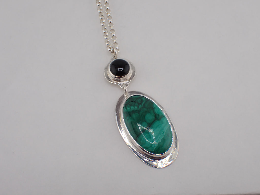 Sterling Silver Pendant with Malachite and Onyx