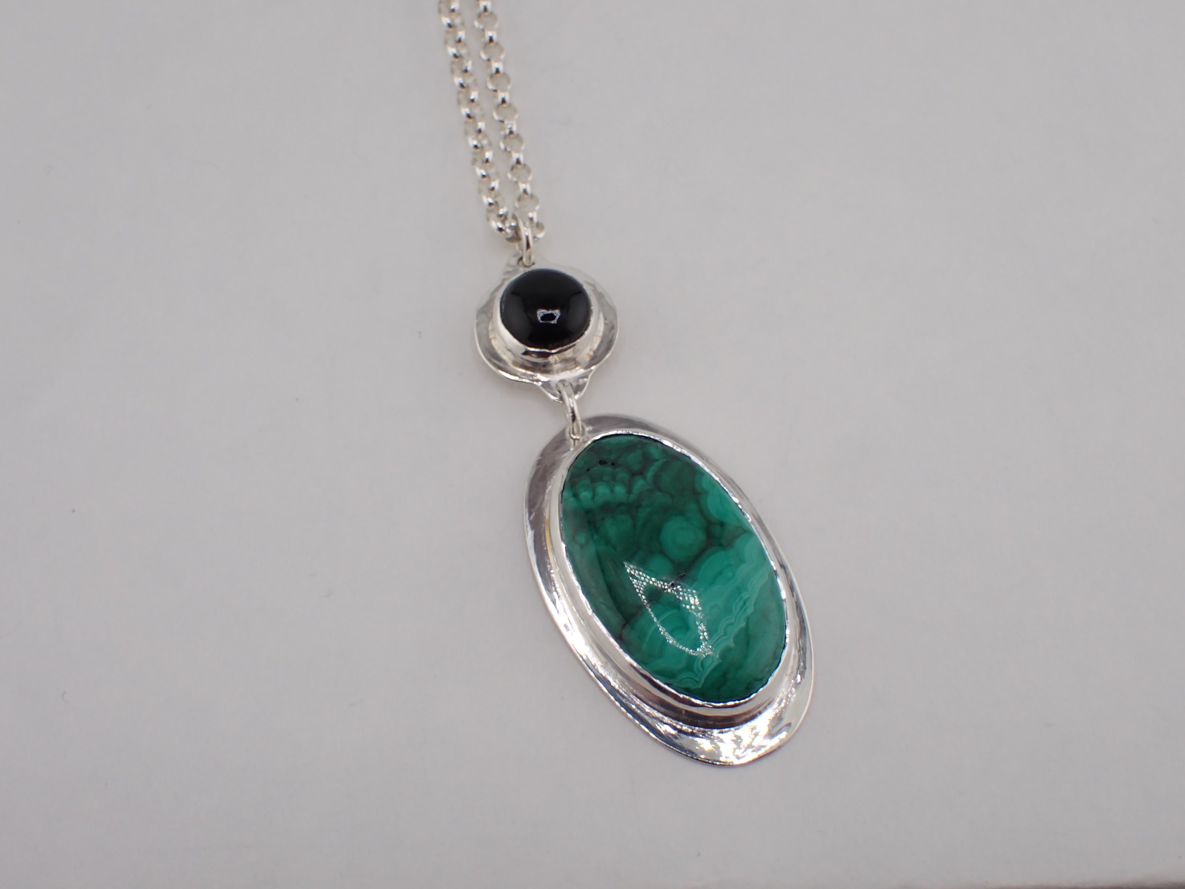 Sterling Silver Pendant with Malachite and Onyx
