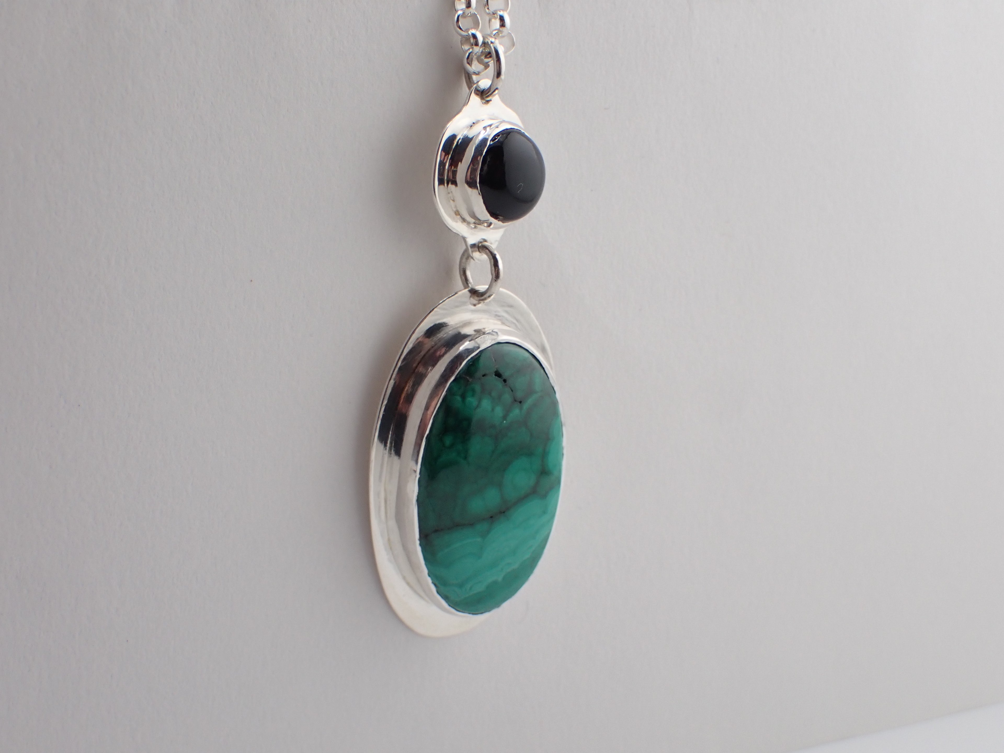 Sterling Silver Pendant with Malachite and Onyx