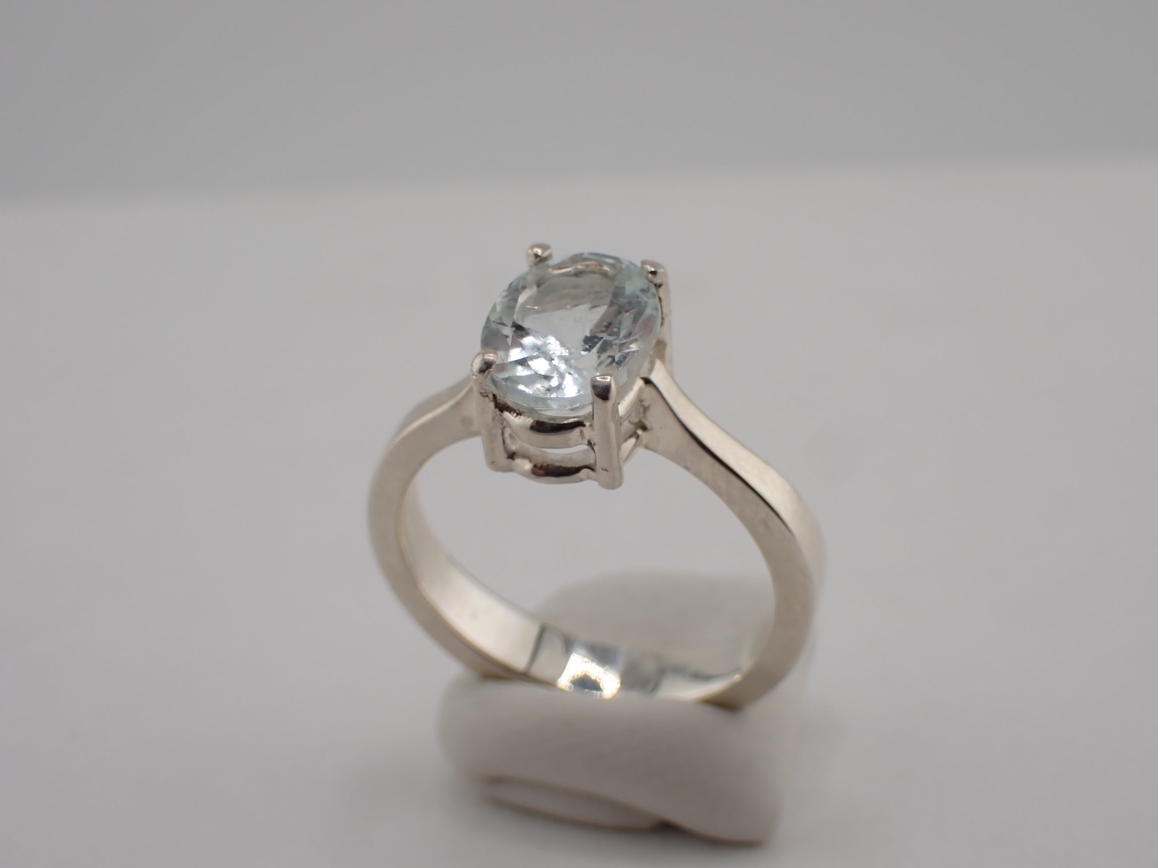 Sterling Silver Ring with Claw set Aquamarine
