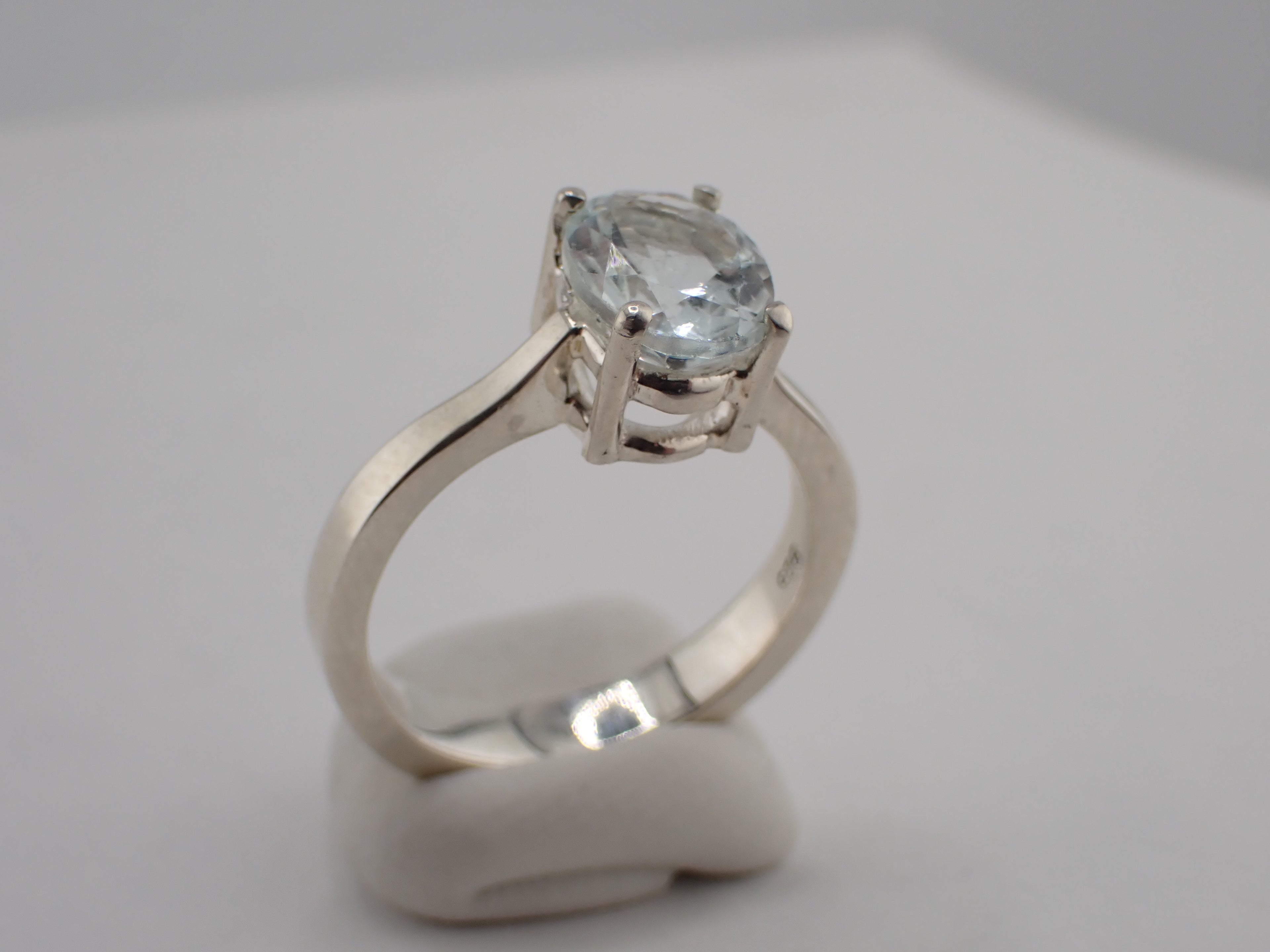 Sterling Silver Ring with Claw set Aquamarine