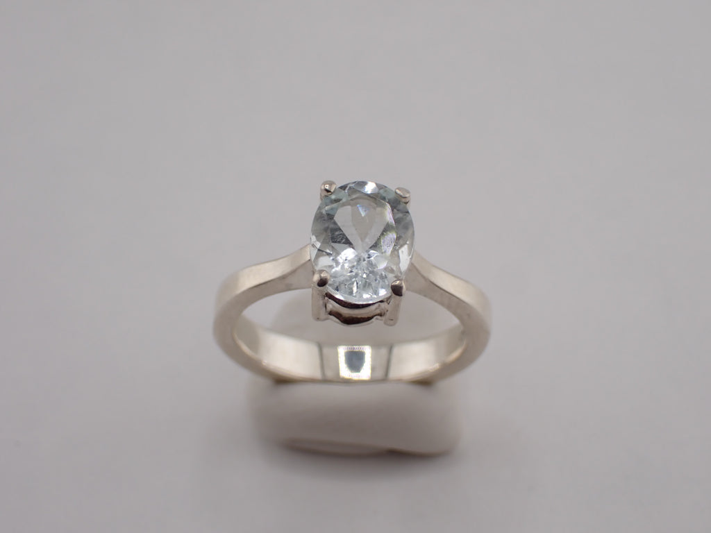 Sterling Silver Ring with Claw set Aquamarine
