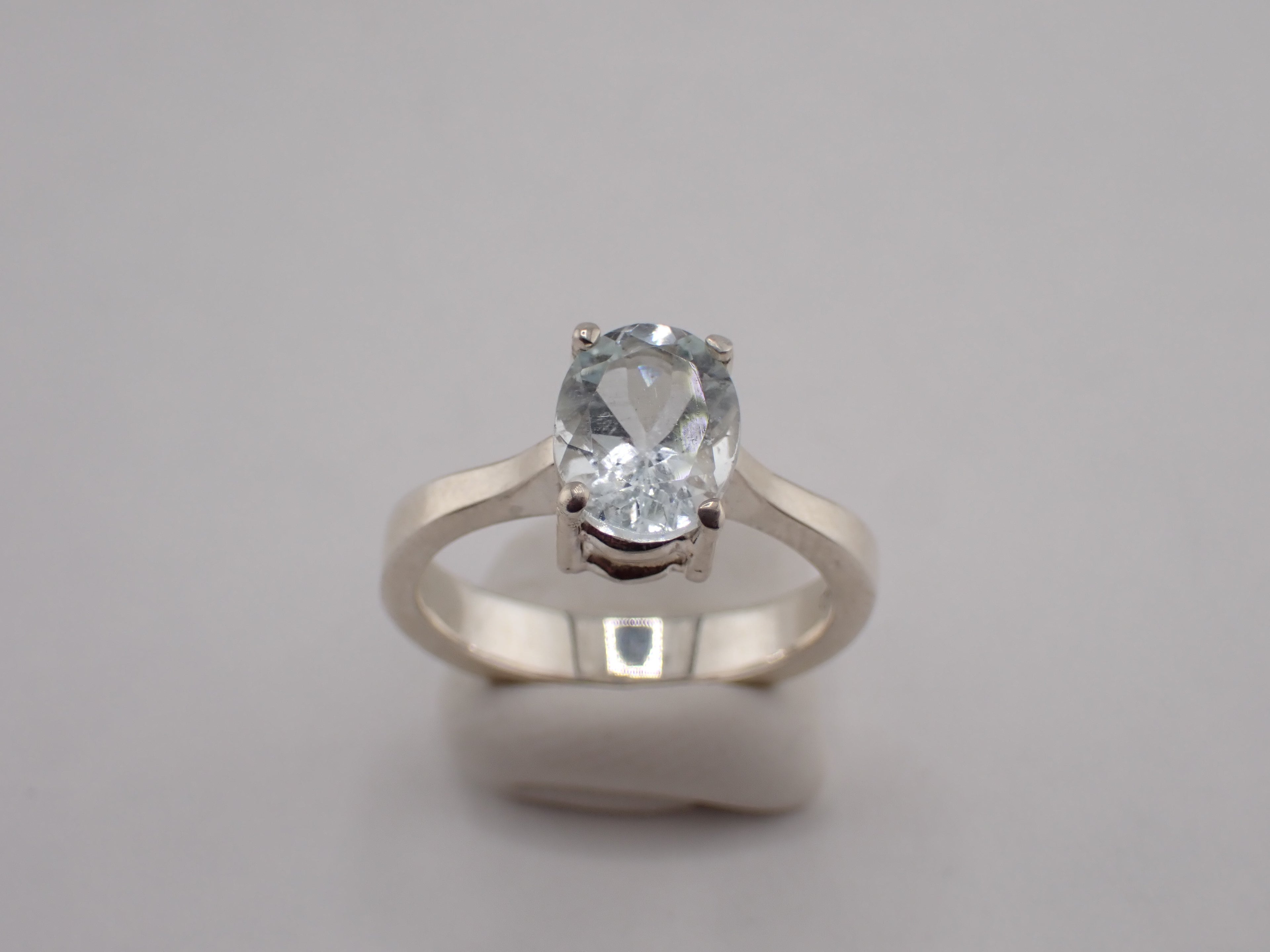 Sterling Silver Ring with Claw set Aquamarine