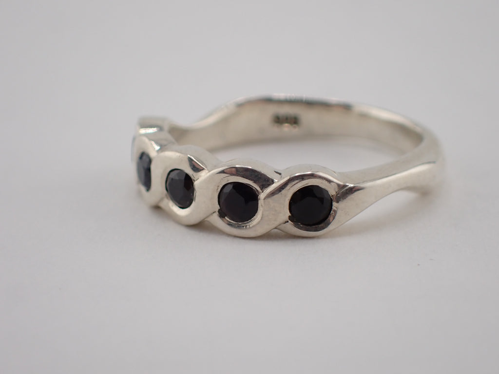 Sterling Silver with black Sapphires rope ring