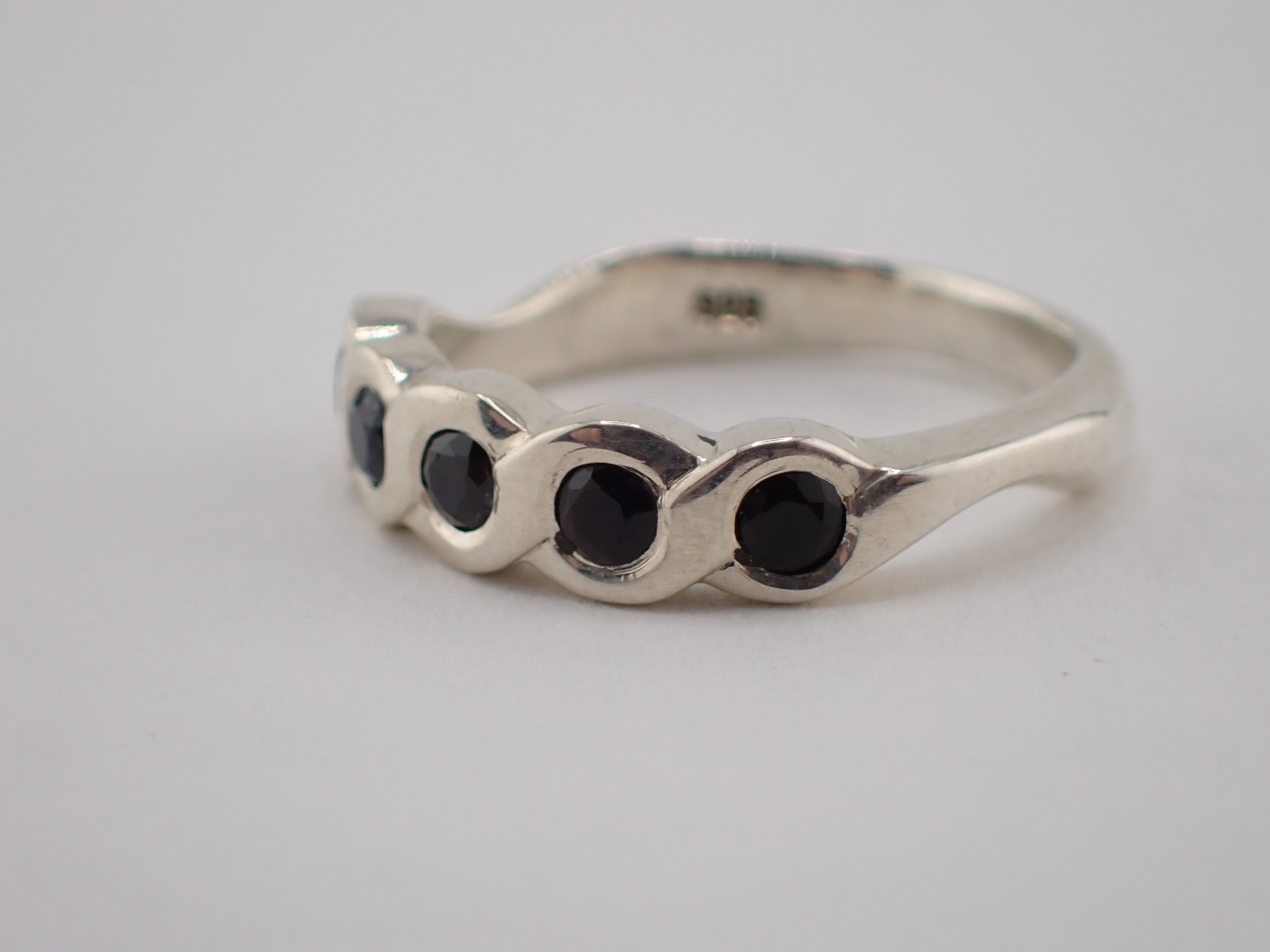 Sterling Silver with black Sapphires rope ring