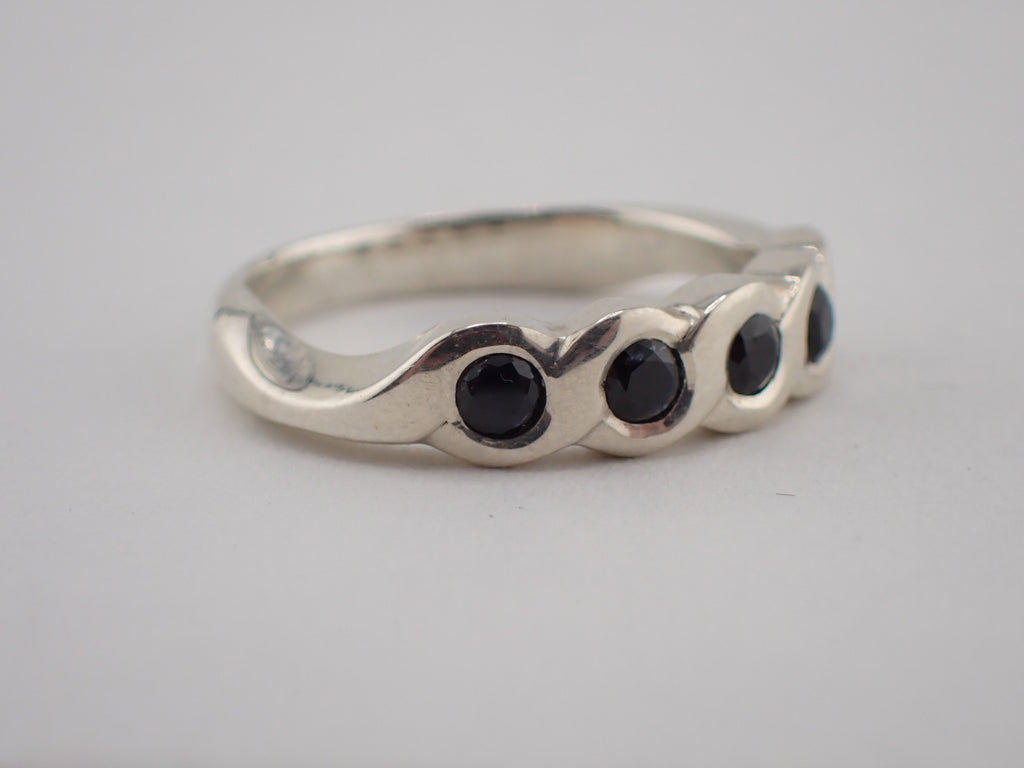 Sterling Silver with black Sapphires rope ring