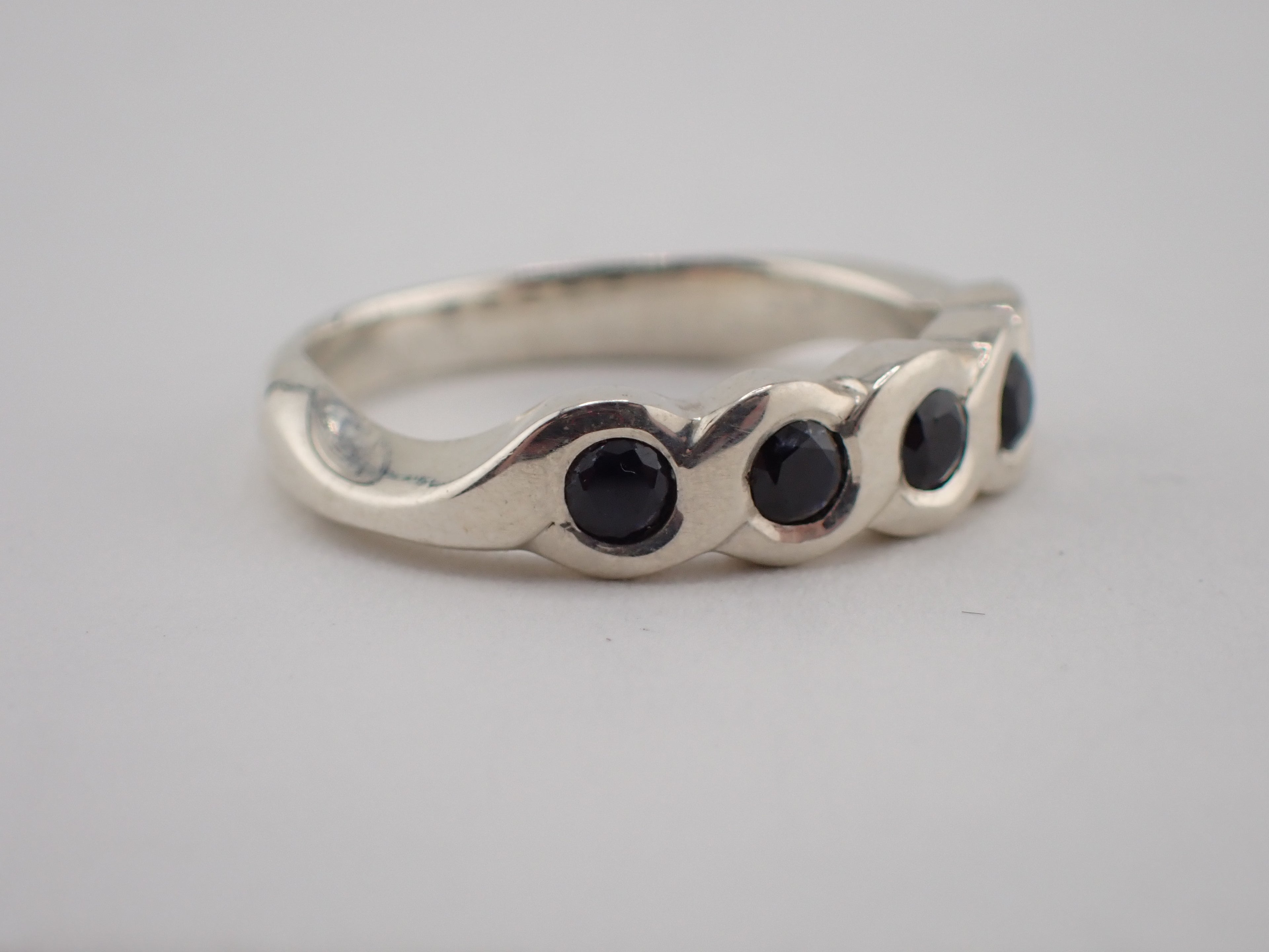 Sterling Silver with black Sapphires rope ring