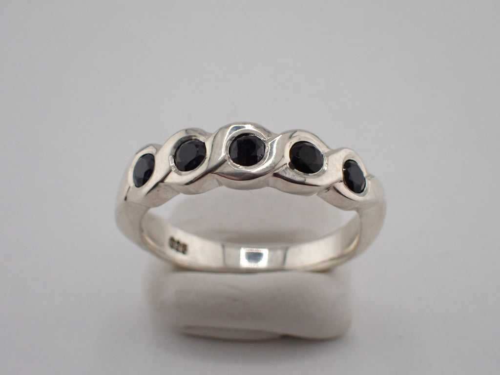 Sterling Silver with black Sapphires rope ring