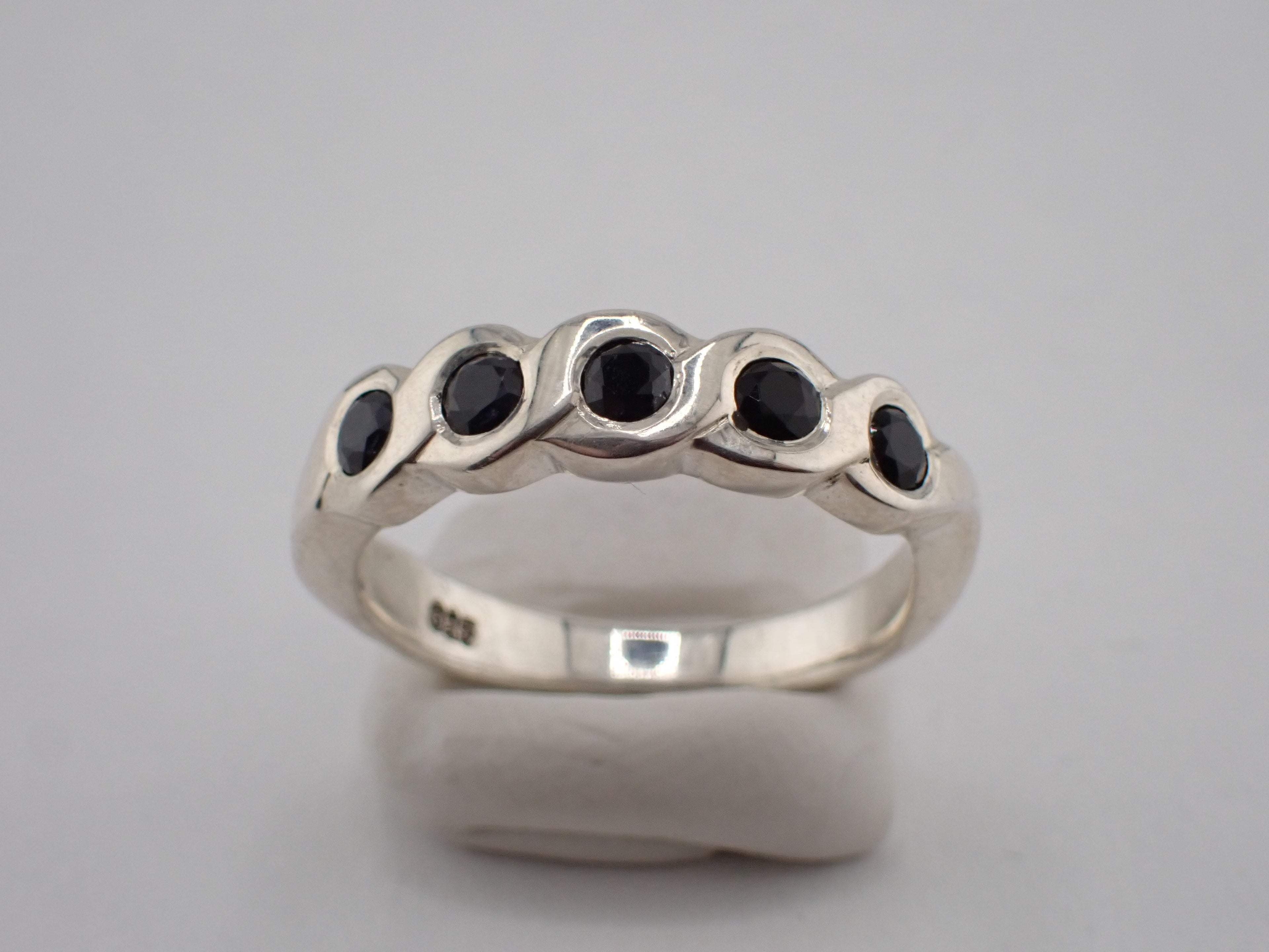 Sterling Silver with black Sapphires rope ring