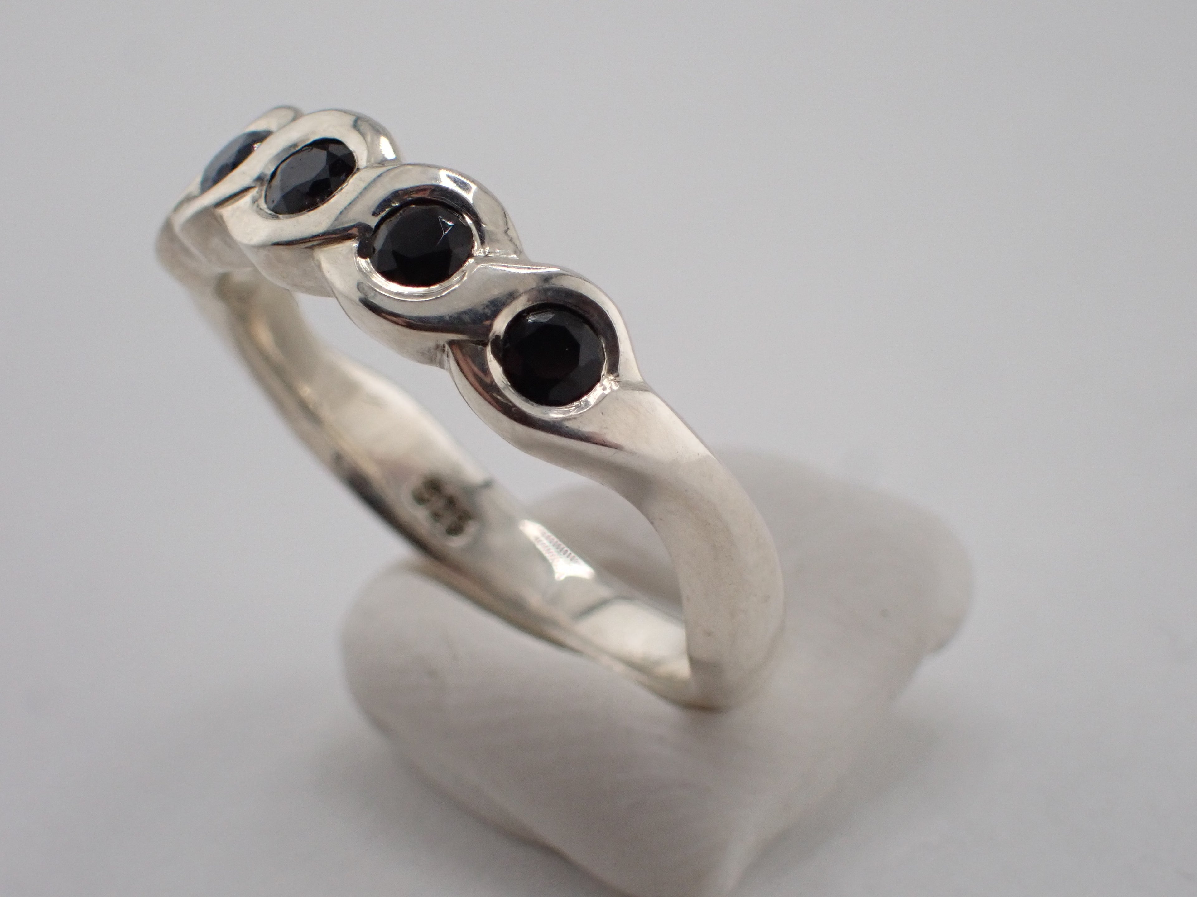 Sterling Silver with black Sapphires rope ring