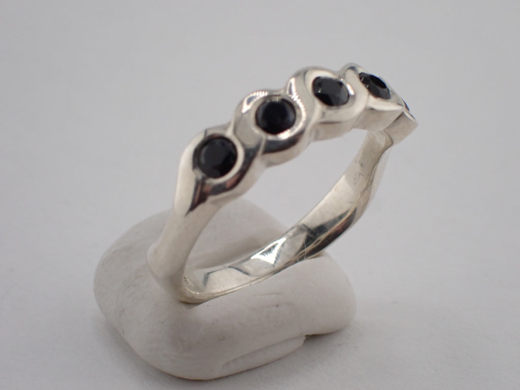 Sterling Silver with black Sapphires rope ring
