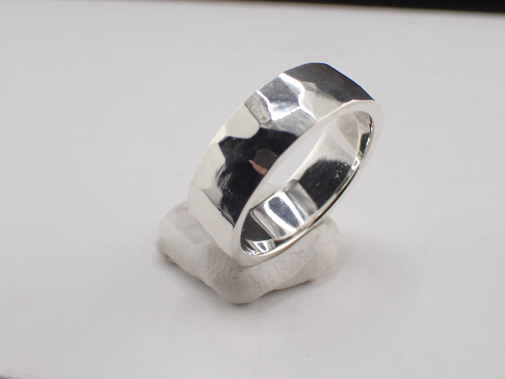 Hammer finish Sterling Silver ring size R