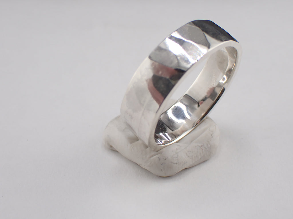 Hammer finish Sterling Silver Ring Size W+