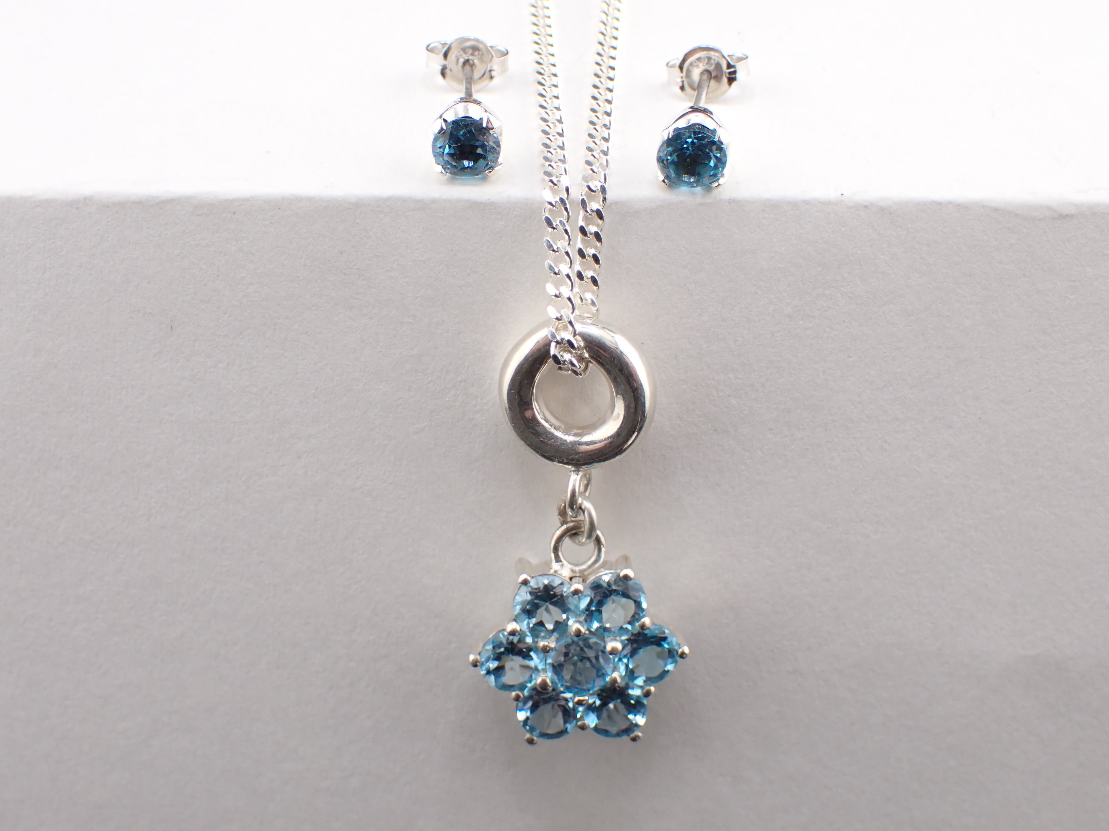 Swiss Blue Topaz Pendant and Earring set