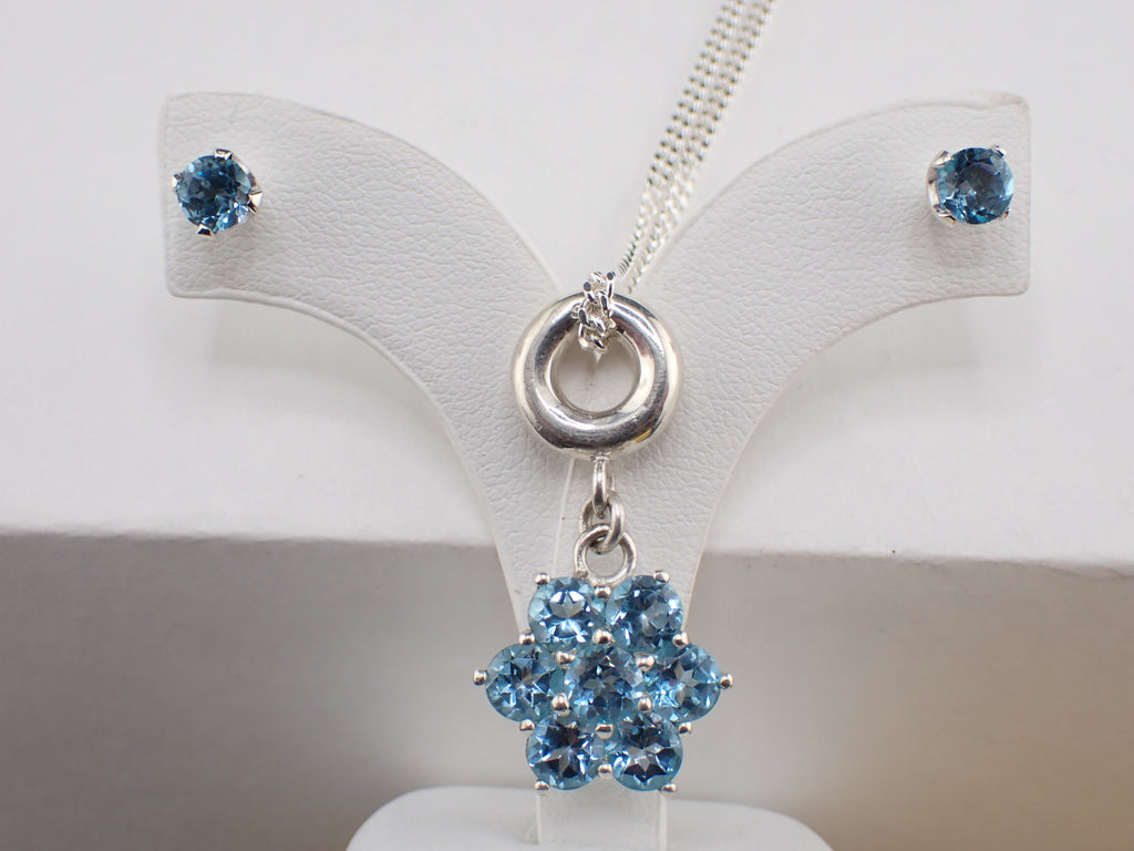 Swiss Blue Topaz Pendant and Earring set
